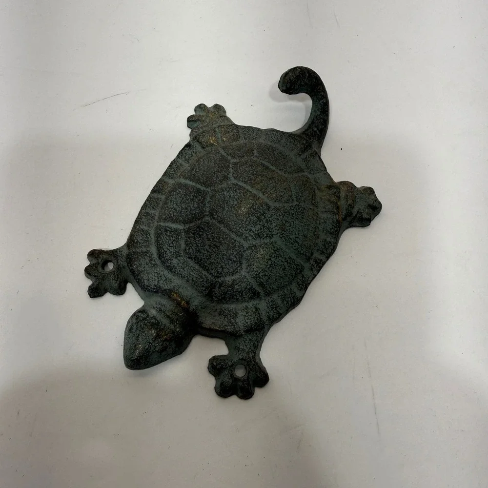 Vintage Style Cast Iron Sea Turtle Wall Hook Verdigris Green Coastal Decor Mount